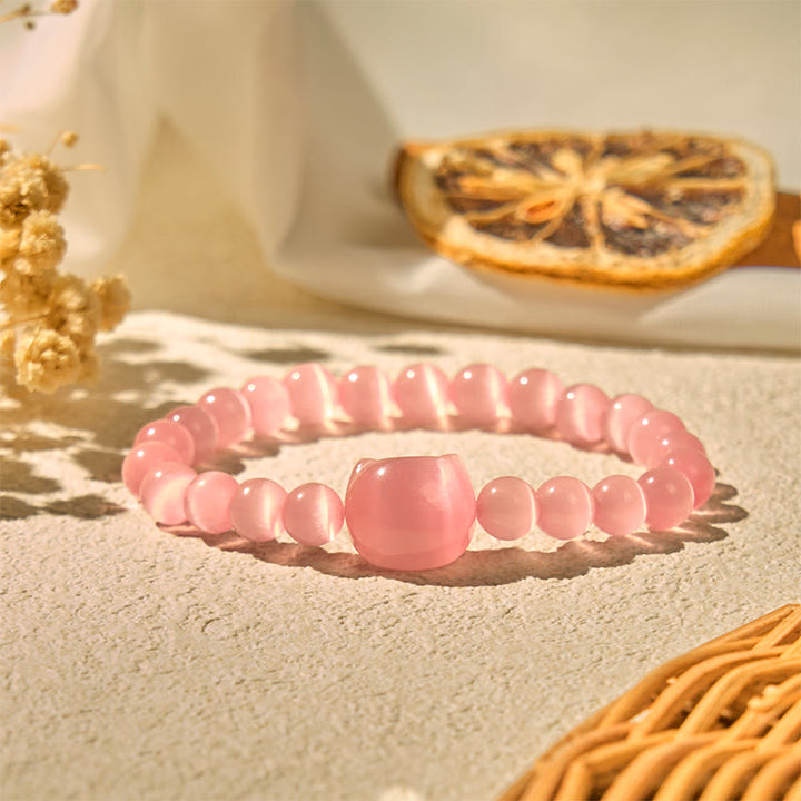 Pulsera de cuentas espirituales con cabeza de gato, ojo de gato rosa y ojo de gato blanco, Buddha Stones - image 4