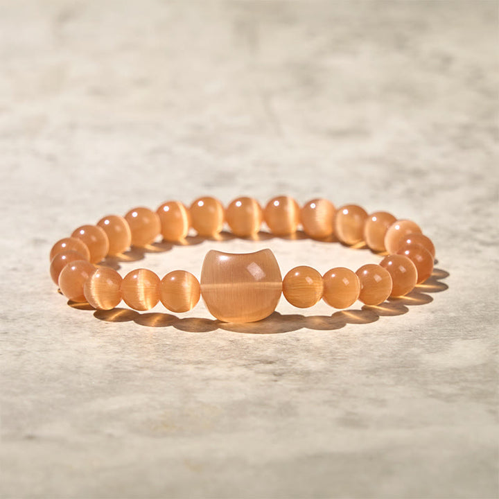Pulsera de cuentas espirituales con cabeza de gato, ojo de gato rosa y ojo de gato blanco, Buddha Stones - Ojo de gato naranja (circunferencia de la muñeca: 15-20 cm) - image 15
