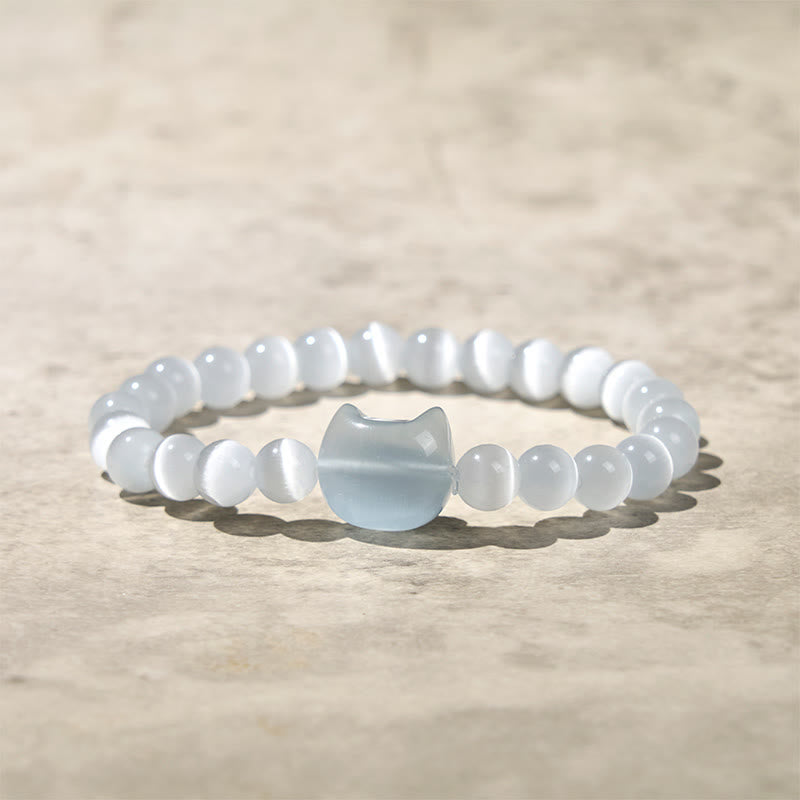 Pulsera de cuentas espirituales con cabeza de gato, ojo de gato rosa y ojo de gato blanco, Buddha Stones - Ojo de gato blanco (circunferencia de la muñeca: 15-20 cm) - image 9