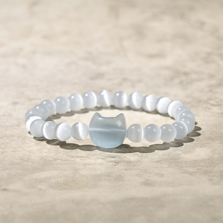 Pulsera de cuentas espirituales con cabeza de gato, ojo de gato rosa y ojo de gato blanco, Buddha Stones - Ojo de gato blanco (circunferencia de la muñeca: 15-20 cm) - image 9