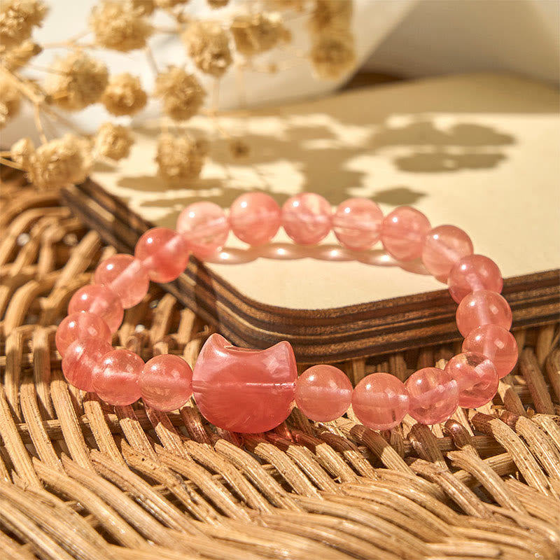 Pulsera de cuentas espirituales de ágata roja con cabeza de gato y Buddha Stones - image 2