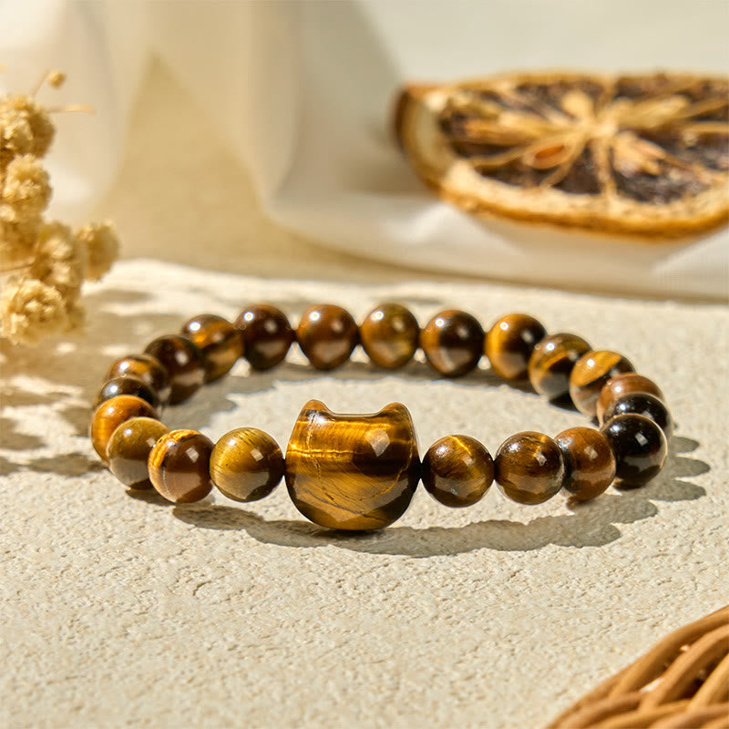 Pulsera de cuentas de energía de ojo de tigre y gato con Buddha Stones - Ojo de tigre (circunferencia de la muñeca: 15-20 cm) - image 1