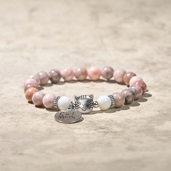 Pulsera protectora de jaspe cebra con diseño de cabeza de gato y Buddha Stones - image 2
