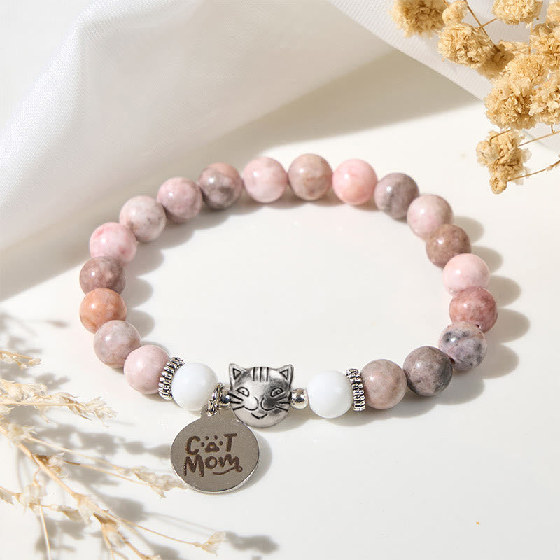 Pulsera protectora de jaspe cebra con diseño de cabeza de gato y Buddha Stones - Jaspe cebra (circunferencia de la muñeca: 16-19 cm) - image 1
