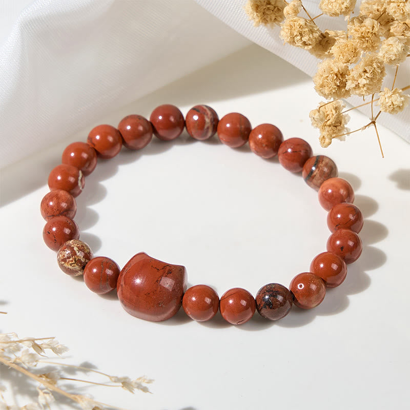 Pulsera de la suerte con diseño de cabeza de gato sin rostro y turquesa roja con Buddha Stones - image 4
