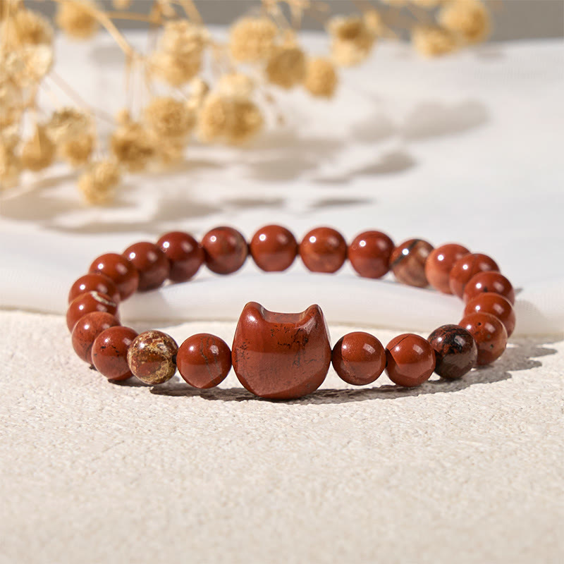 Pulsera de la suerte con diseño de cabeza de gato sin rostro y turquesa roja con Buddha Stones - image 3