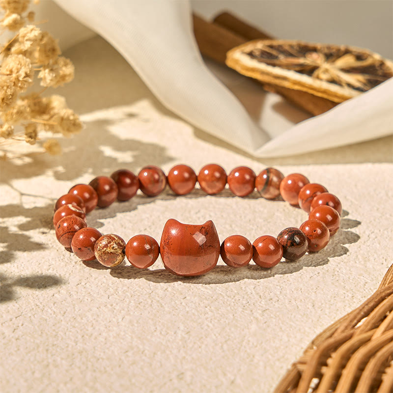 Pulsera de la suerte con diseño de cabeza de gato sin rostro y turquesa roja con Buddha Stones - Turquesa roja (circunferencia de la muñeca: 16-19 cm) - image 1