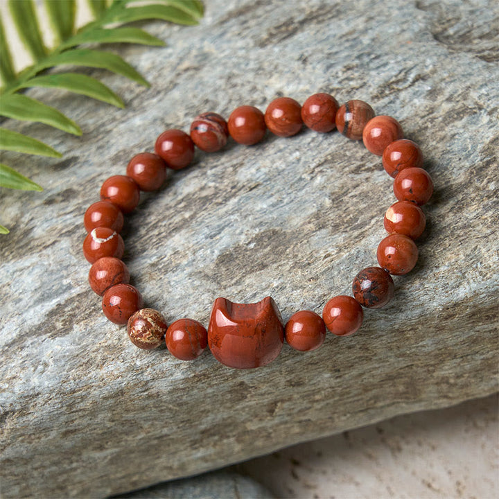 Pulsera de la suerte con diseño de cabeza de gato sin rostro y turquesa roja con Buddha Stones - image 8