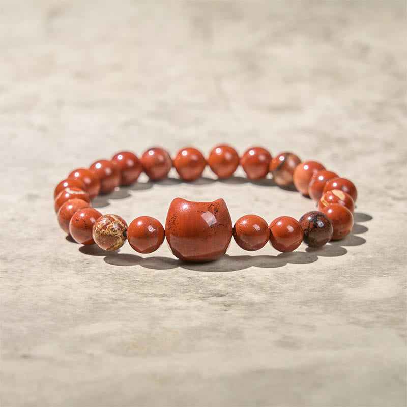 Pulsera de la suerte con diseño de cabeza de gato sin rostro y turquesa roja con Buddha Stones - image 5