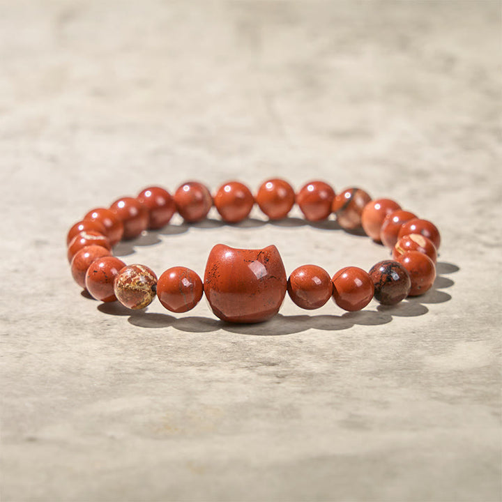 Pulsera de la suerte con diseño de cabeza de gato sin rostro y turquesa roja con Buddha Stones - image 5