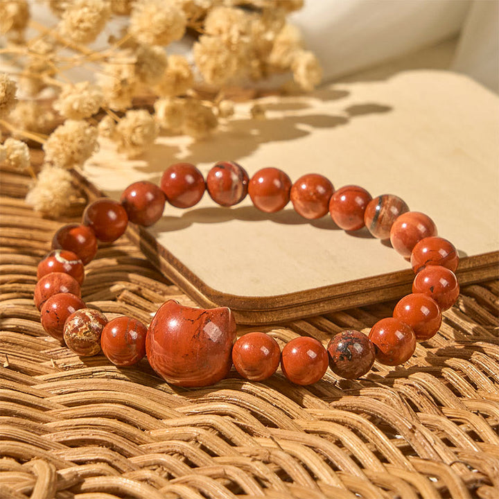 Pulsera de la suerte con diseño de cabeza de gato sin rostro y turquesa roja con Buddha Stones - image 2
