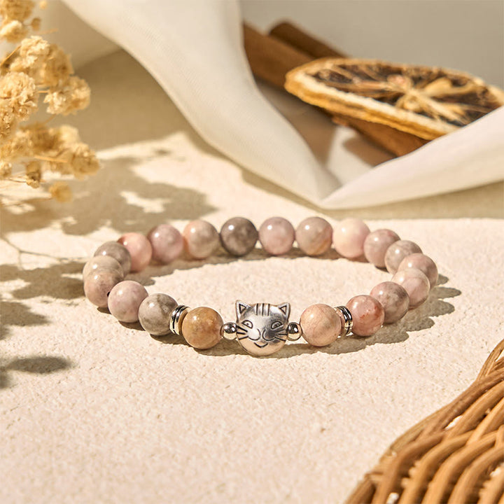 Pulsera protectora de jaspe cebra con diseño de gato de 8 mm de Buddha Stones - image 2