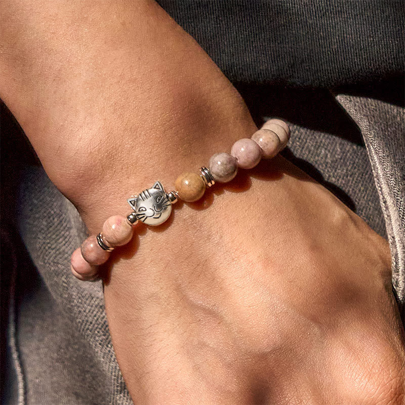 Pulsera protectora de jaspe cebra con diseño de gato de 8 mm de Buddha Stones - image 4