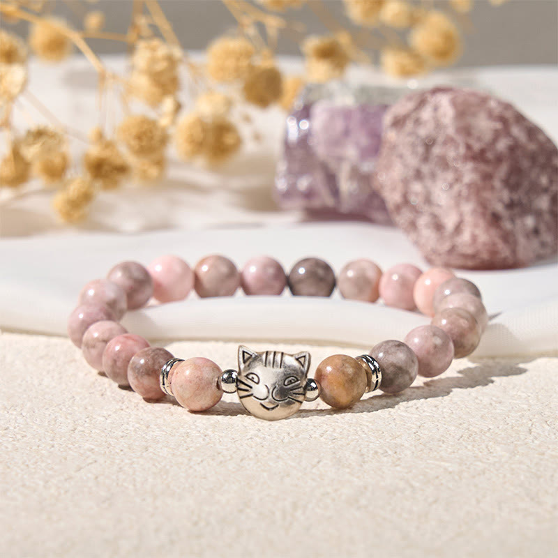 Pulsera protectora de jaspe cebra con diseño de gato de 8 mm de Buddha Stones - image 3