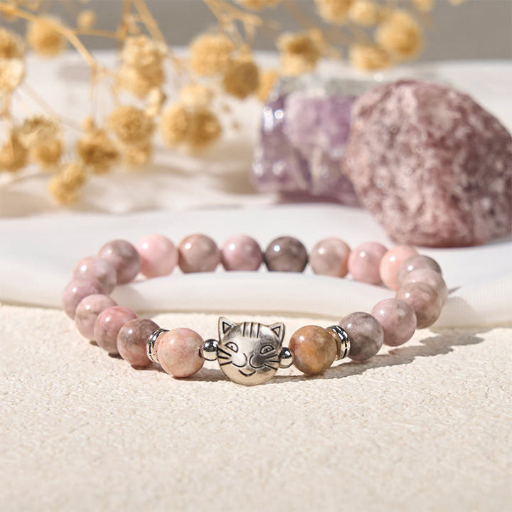 Pulsera protectora de jaspe cebra con diseño de gato de 8 mm de Buddha Stones - image 3
