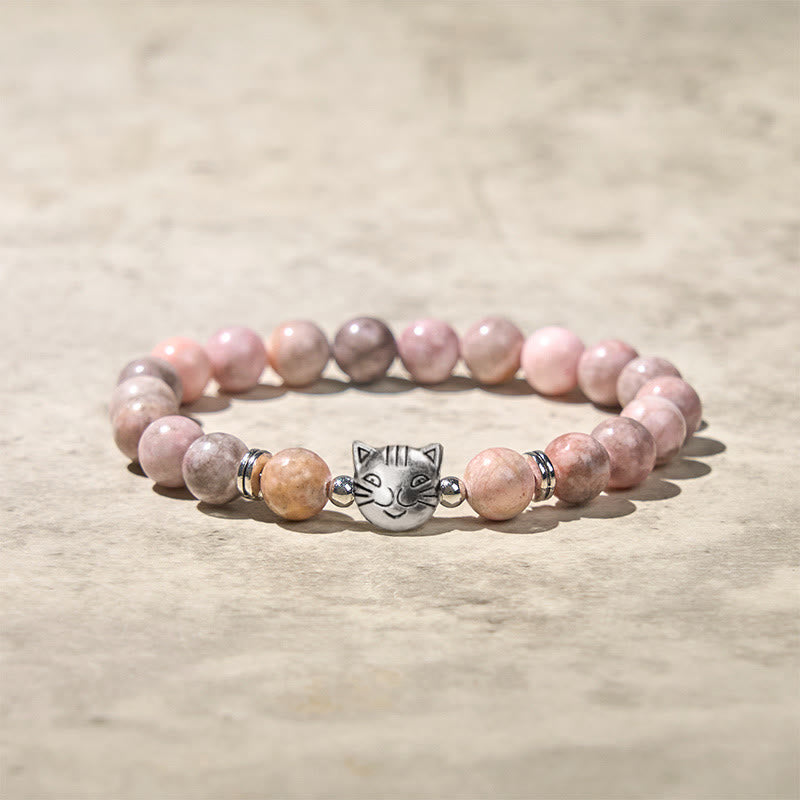 Pulsera protectora de jaspe cebra con diseño de gato de 8 mm de Buddha Stones - Jaspe cebra (circunferencia de la muñeca: 16-19 cm) - image 1