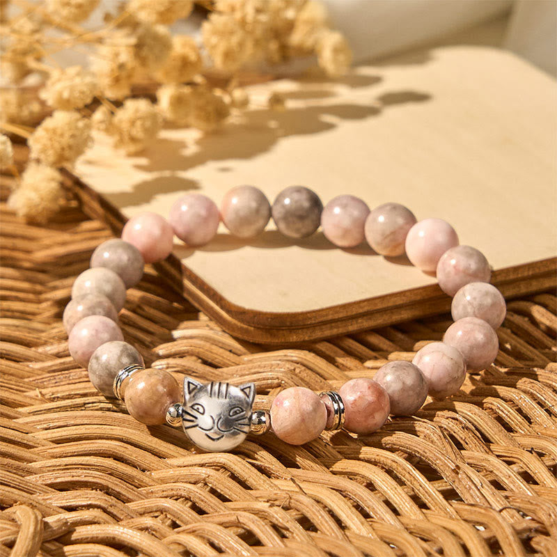 Pulsera protectora de jaspe cebra con diseño de gato de 8 mm de Buddha Stones - image 2