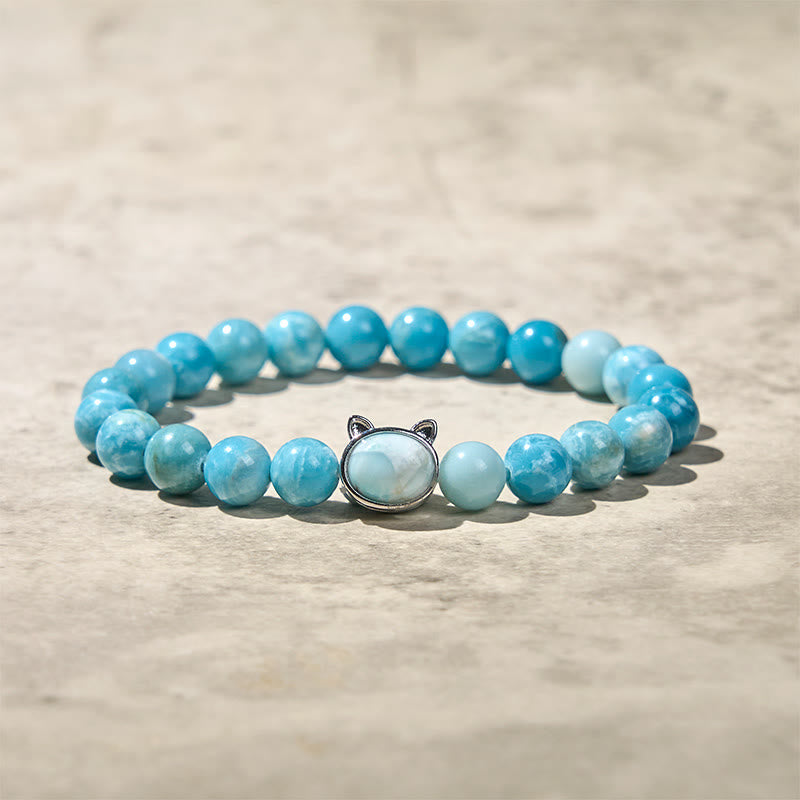 Pulsera de cuentas de sabiduría de larimar de gato natural con Buddha Stones - image 7