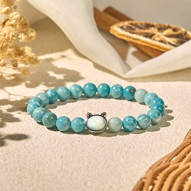 Pulsera de cuentas de sabiduría de larimar de gato natural con Buddha Stones - image 3