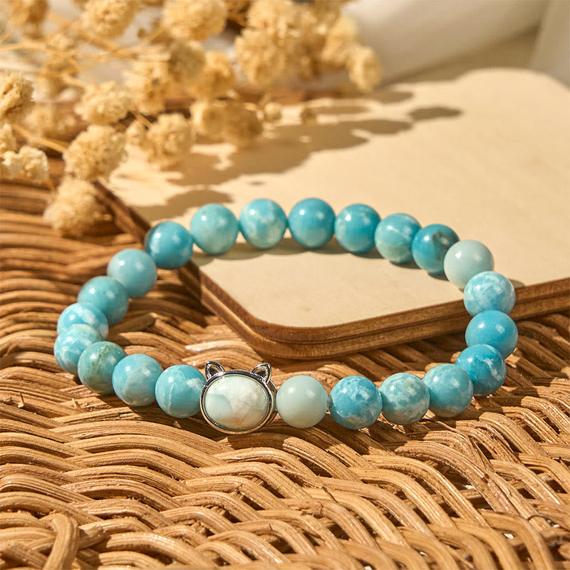 Pulsera de cuentas de sabiduría de larimar de gato natural con Buddha Stones - image 4