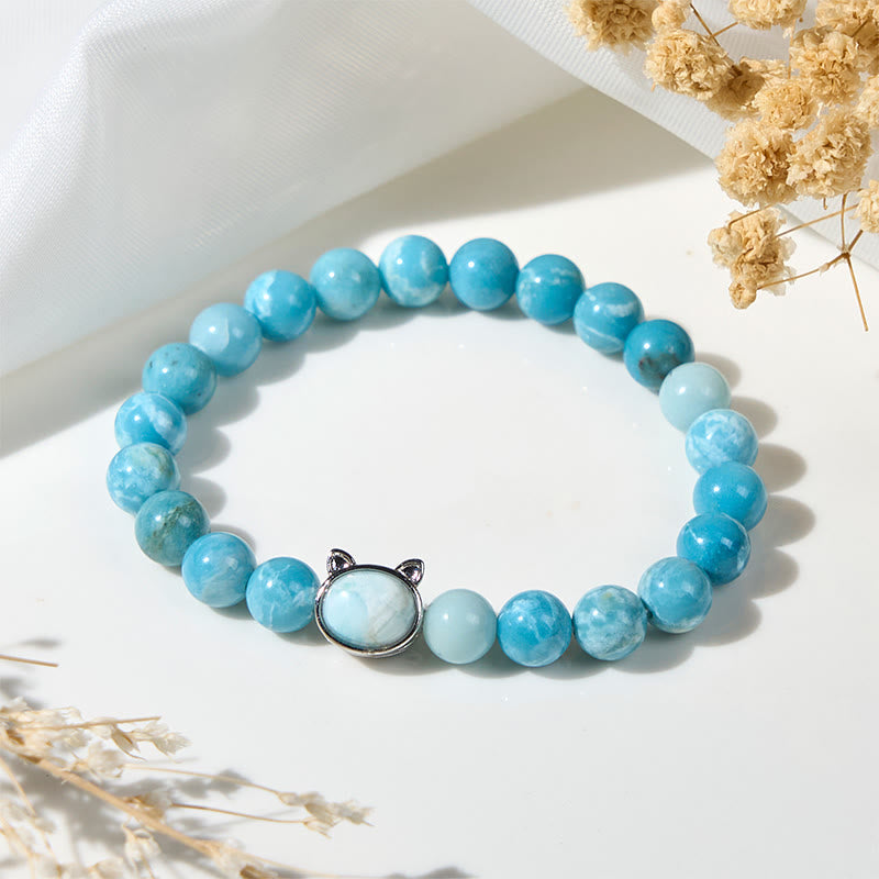 Pulsera de cuentas de sabiduría de larimar de gato natural con Buddha Stones - Larimar (circunferencia de la muñeca: 14-16 cm) - image 1
