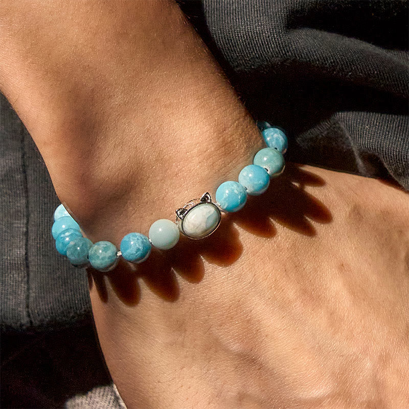 Pulsera de cuentas de sabiduría de larimar de gato natural con Buddha Stones - image 5