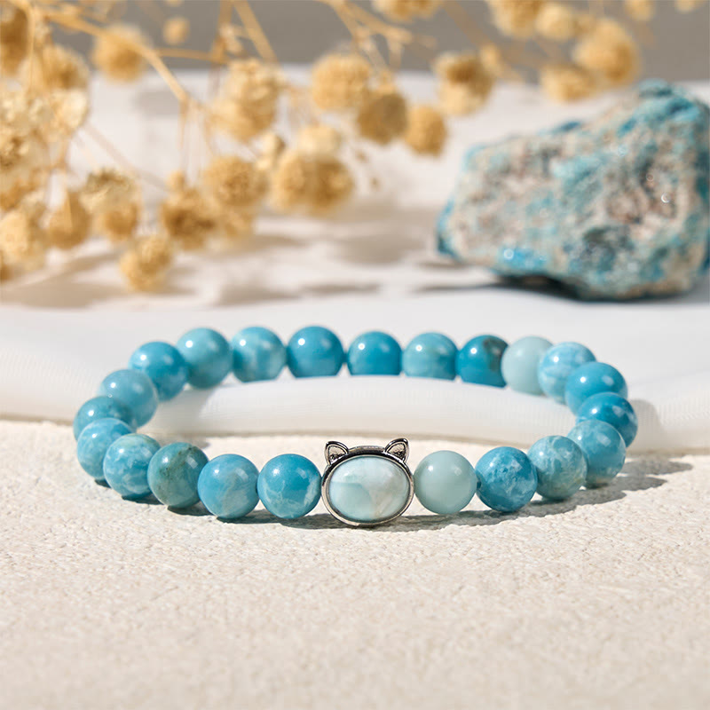 Pulsera de cuentas de sabiduría de larimar de gato natural con Buddha Stones - image 2