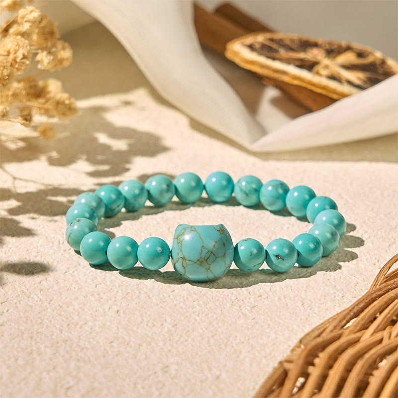Pulsera de cuentas de turquesa natural con forma de gato de Buddha Stones - image 3