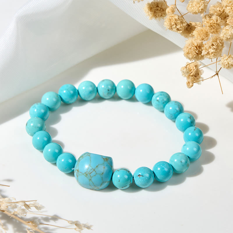 Pulsera de cuentas de turquesa natural con forma de gato de Buddha Stones - image 2