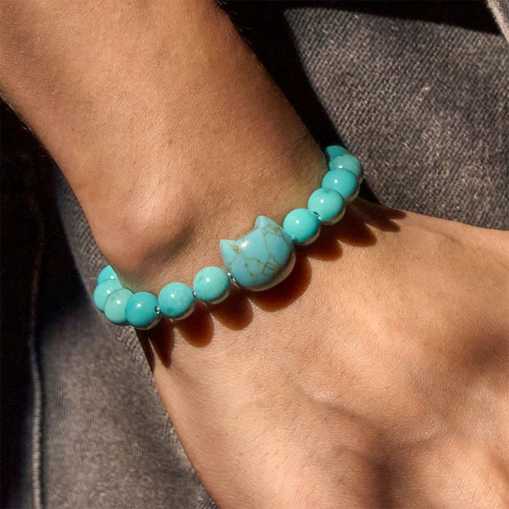 Pulsera de cuentas de turquesa natural con forma de gato de Buddha Stones - image 4