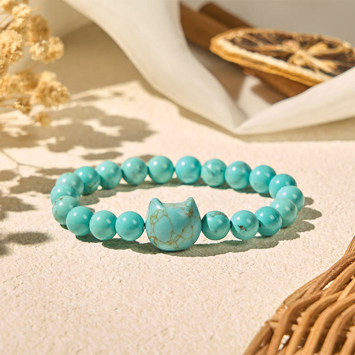 Pulsera de cuentas de turquesa natural con forma de gato de Buddha Stones - image 6