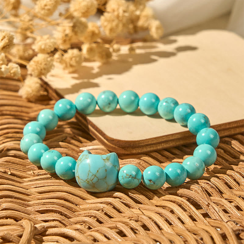 Pulsera de cuentas de turquesa natural con forma de gato de Buddha Stones - image 5