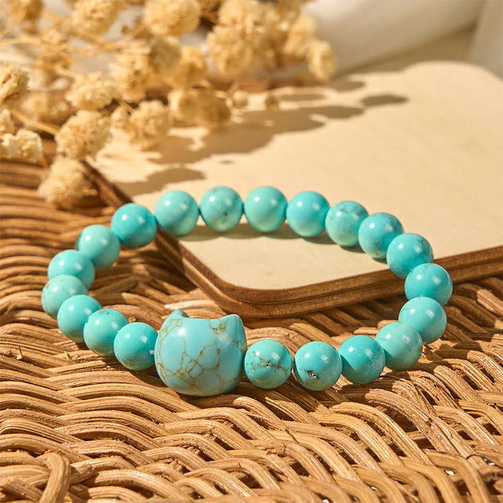 Pulsera de cuentas de turquesa natural con forma de gato de Buddha Stones - image 5