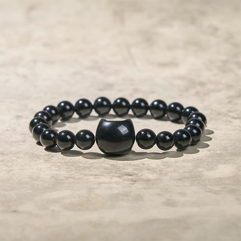 Pulsera de protección de ónix negro natural con Buddha Stones y gato negro - image 8