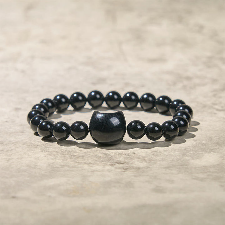 Pulsera de protección de ónix negro natural con Buddha Stones y gato negro - image 8
