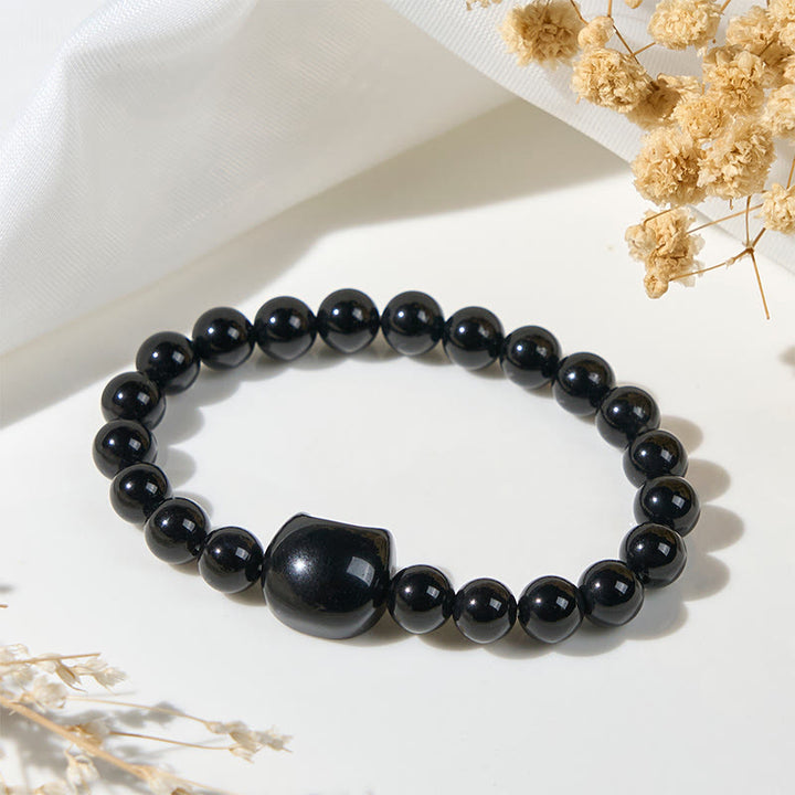 Pulsera de protección de ónix negro natural con Buddha Stones y gato negro - image 4