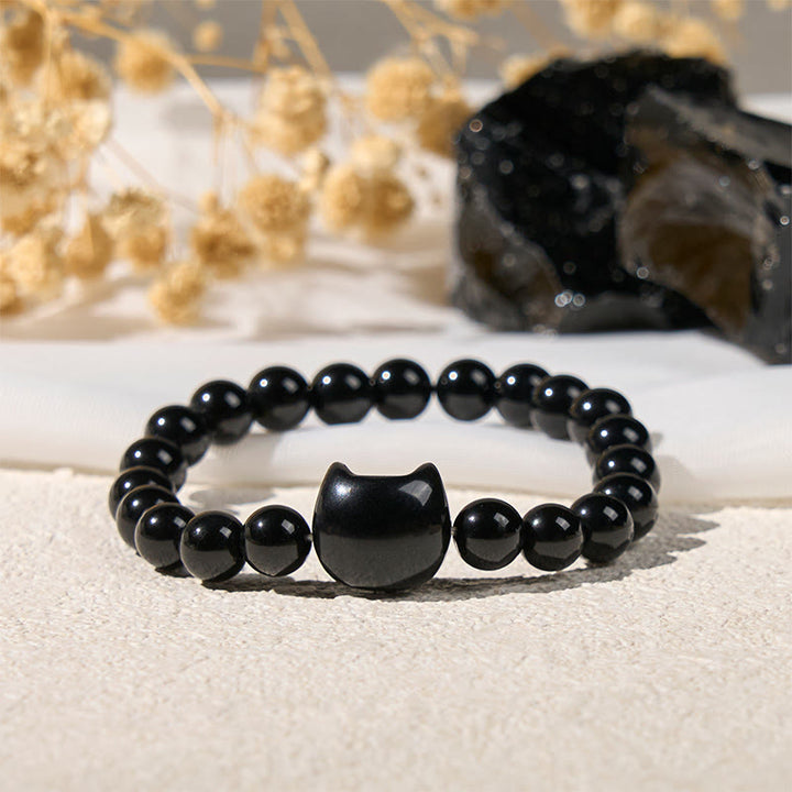 Pulsera de protección de ónix negro natural con Buddha Stones y gato negro - image 3