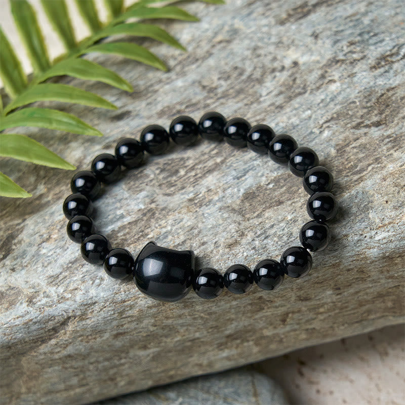 Pulsera de protección de ónix negro natural con Buddha Stones y gato negro - image 9