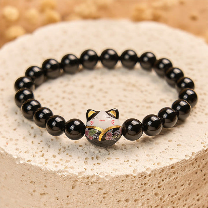Buddha Stones de la fortuna con diseño de gato negro y ónix negro natural de cerámica. - image 4