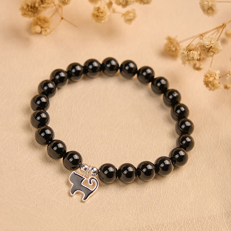 Pulsera de protección con dije de gatito y ónix negro natural de Buddha Stones en plata de ley 925. - image 2