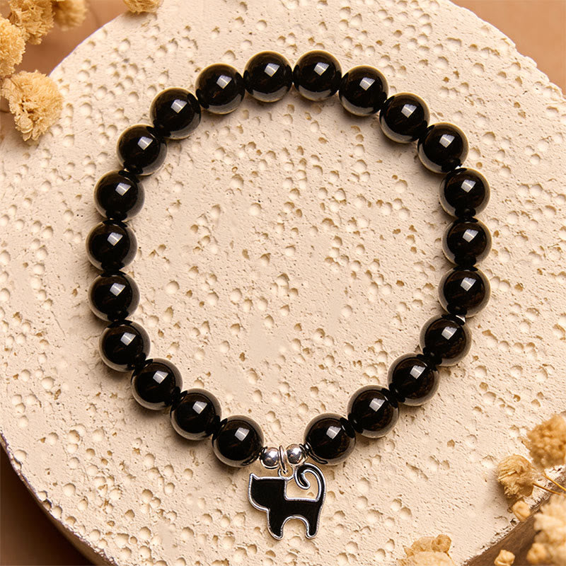 Pulsera de protección con dije de gatito y ónix negro natural de Buddha Stones en plata de ley 925. - image 3