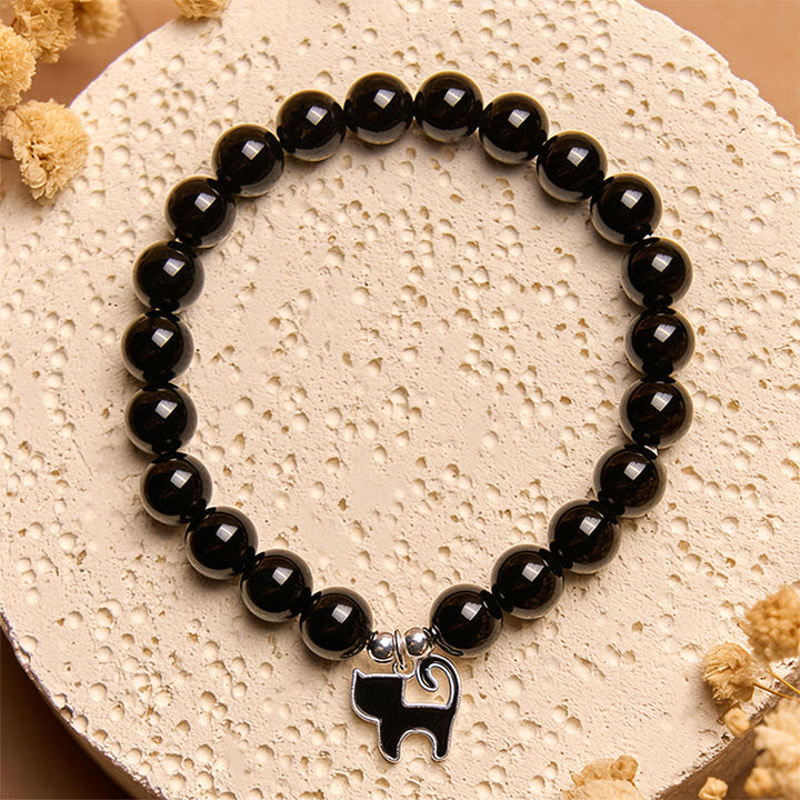 Pulsera de protección con dije de gatito y ónix negro natural de Buddha Stones en plata de ley 925. - image 3