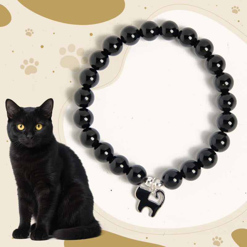 Pulsera de protección con dije de gatito y ónix negro natural de Buddha Stones en plata de ley 925. - Ónix negro (circunferencia de la muñeca: 15-16 cm) - image 1