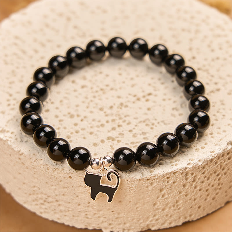 Pulsera de protección con dije de gatito y ónix negro natural de Buddha Stones en plata de ley 925. - image 4