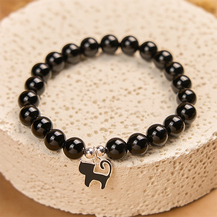 Pulsera de protección con dije de gatito y ónix negro natural de Buddha Stones en plata de ley 925. - image 4