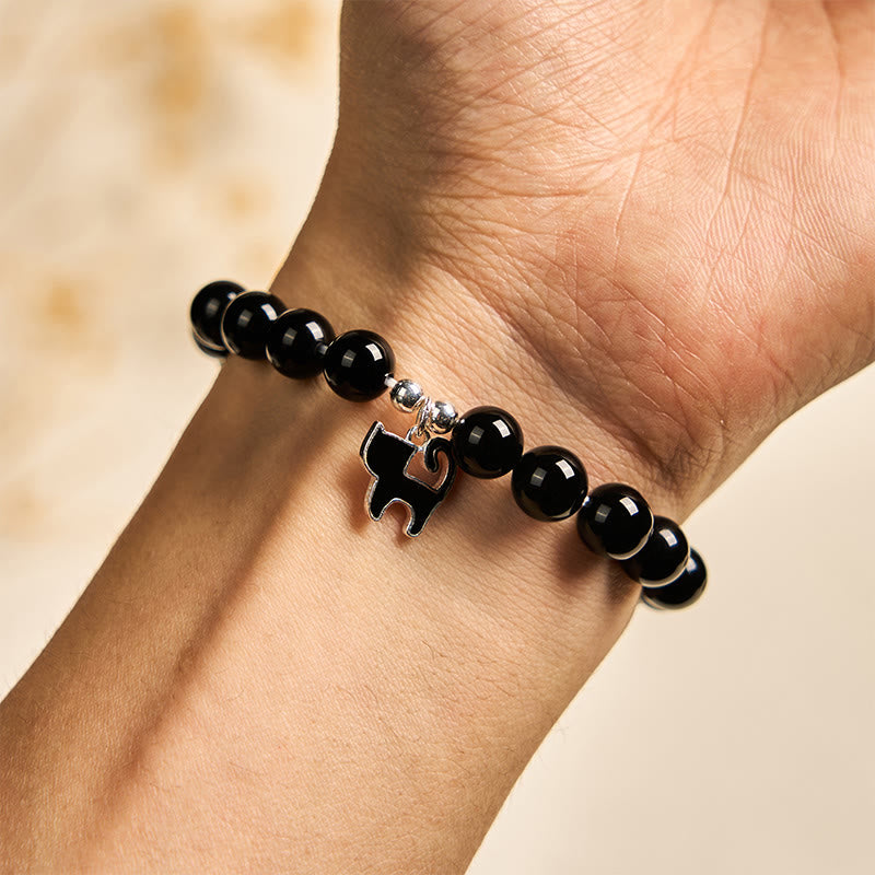Pulsera de protección con dije de gatito y ónix negro natural de Buddha Stones en plata de ley 925. - image 5