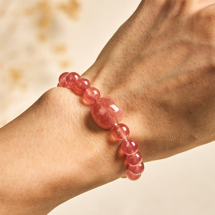 Pulsera de cuarzo fresa natural con Buddha Stones y cristales curativos para gatos - image 4