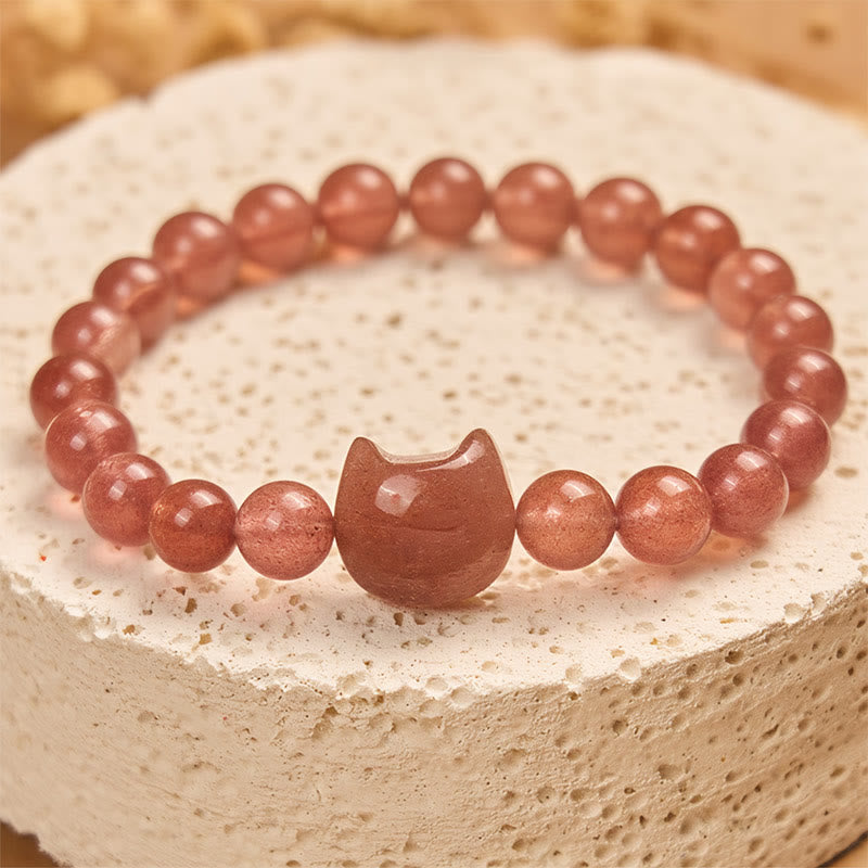 Pulsera de cuarzo fresa natural con Buddha Stones y cristales curativos para gatos - image 2