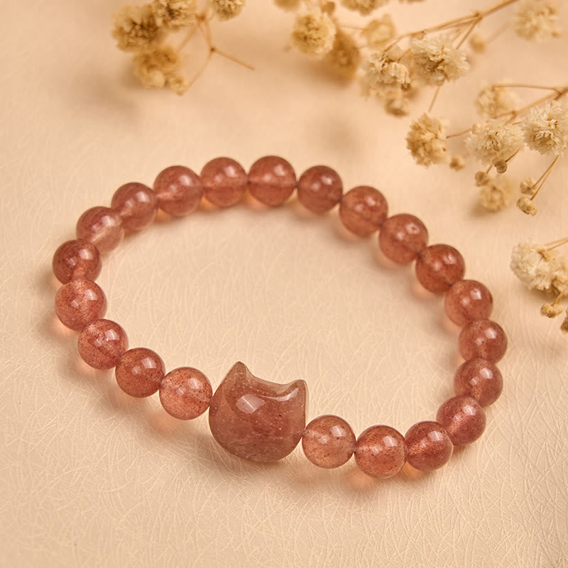 Pulsera de cuarzo fresa natural con Buddha Stones y cristales curativos para gatos - image 3