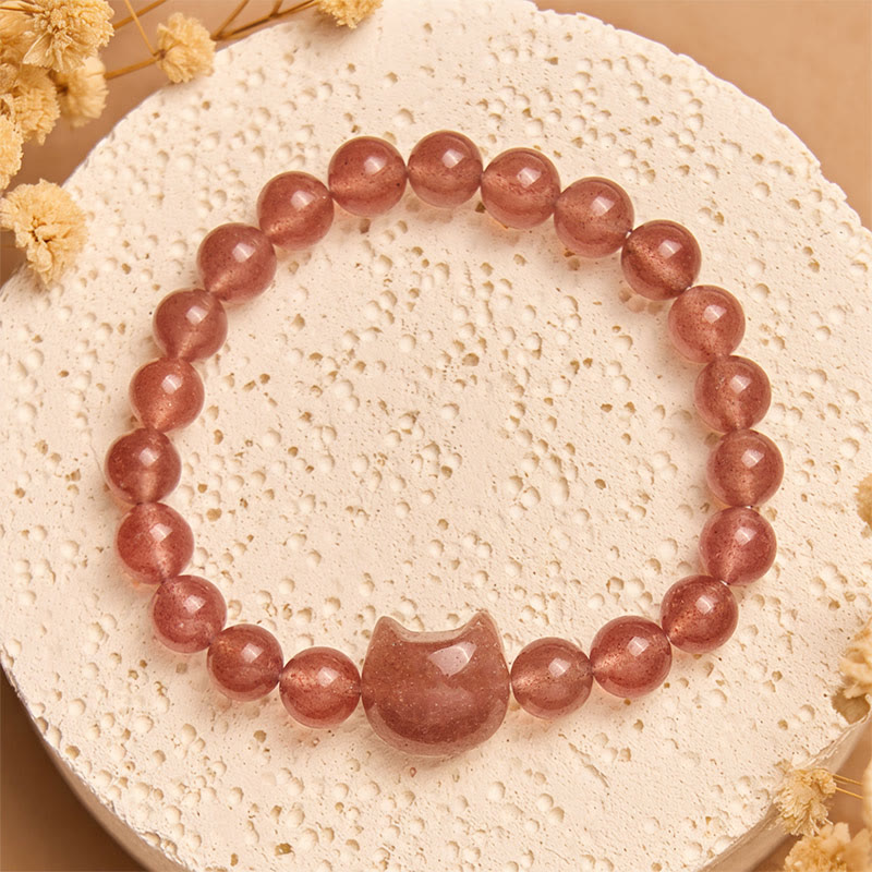 Pulsera de cuarzo fresa natural con Buddha Stones y cristales curativos para gatos - Cuarzo fresa (circunferencia de muñeca 15-16 cm) - image 1